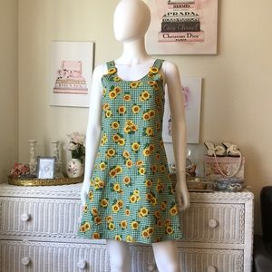 VTG sunflower overall mini dress XS